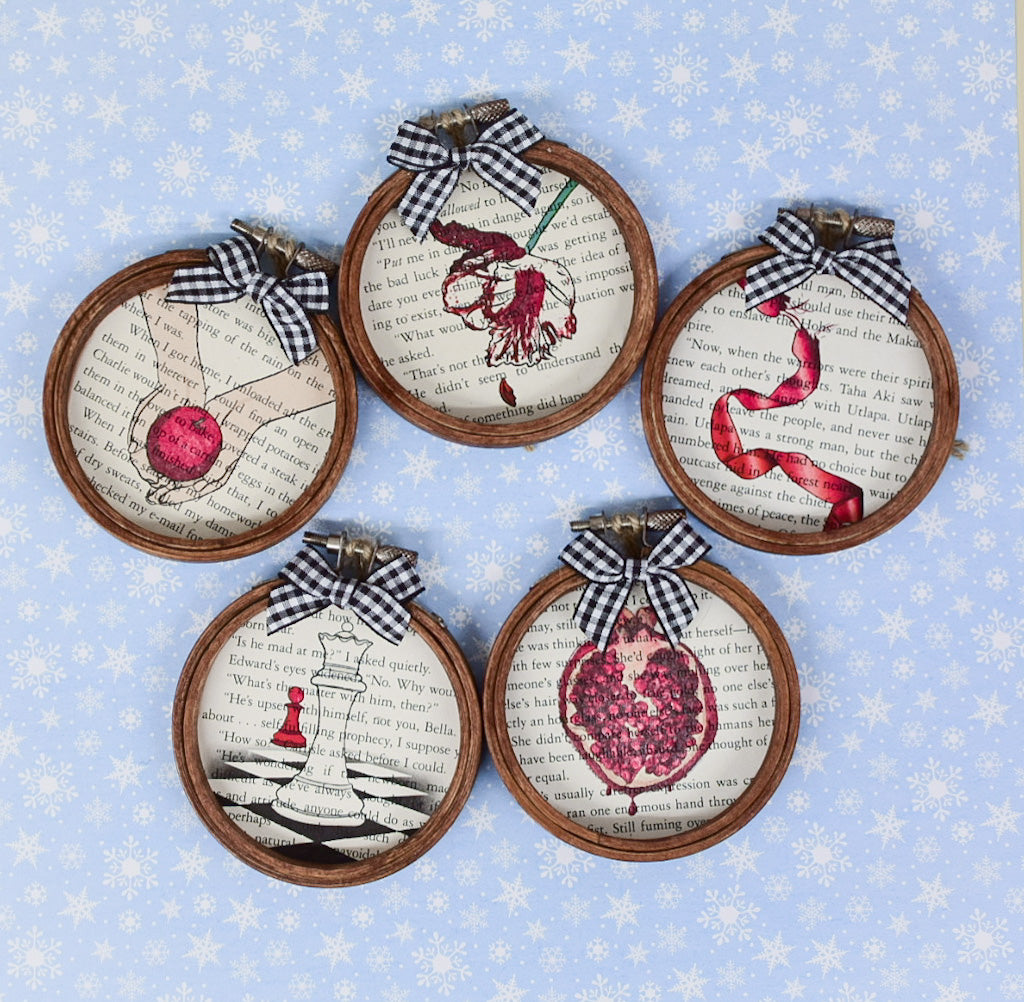 Twilight Inspired Embroidery Hoop Book Page Christmas Ornament