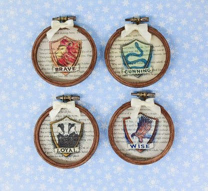 Boy Wizard Inspired Embroidery Hoop Book Page Christmas Ornament