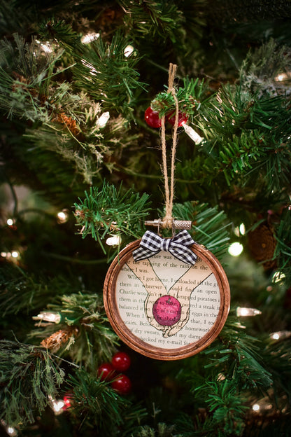 Twilight Inspired Embroidery Hoop Book Page Christmas Ornament